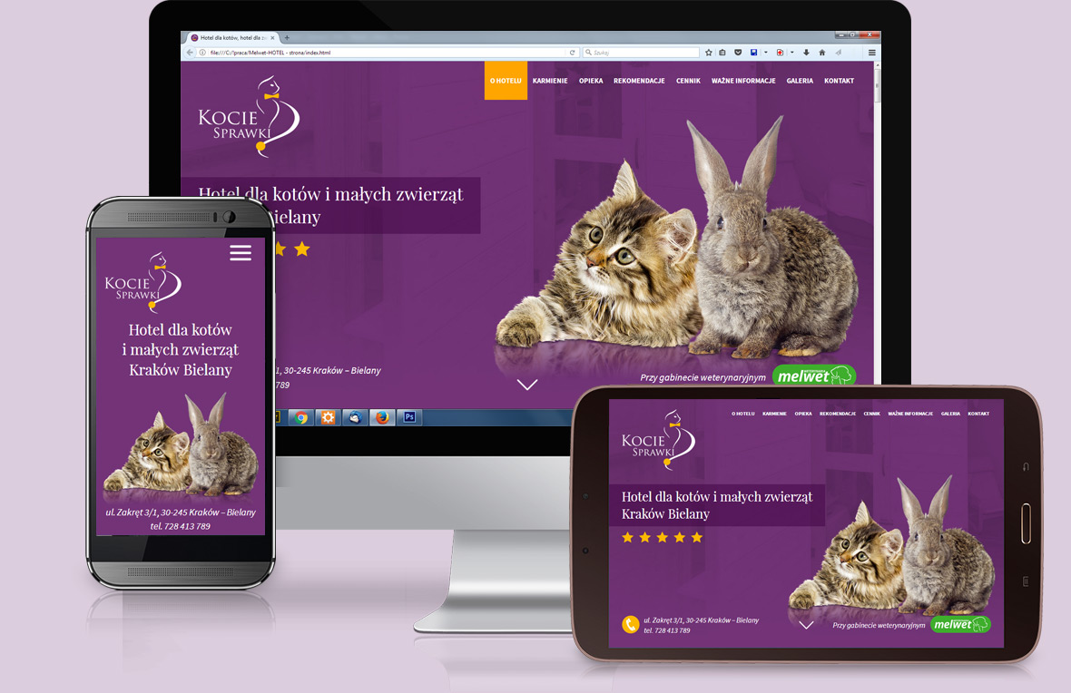 responsywna strona www hotelu dla kotów i małych zwierząt domowych